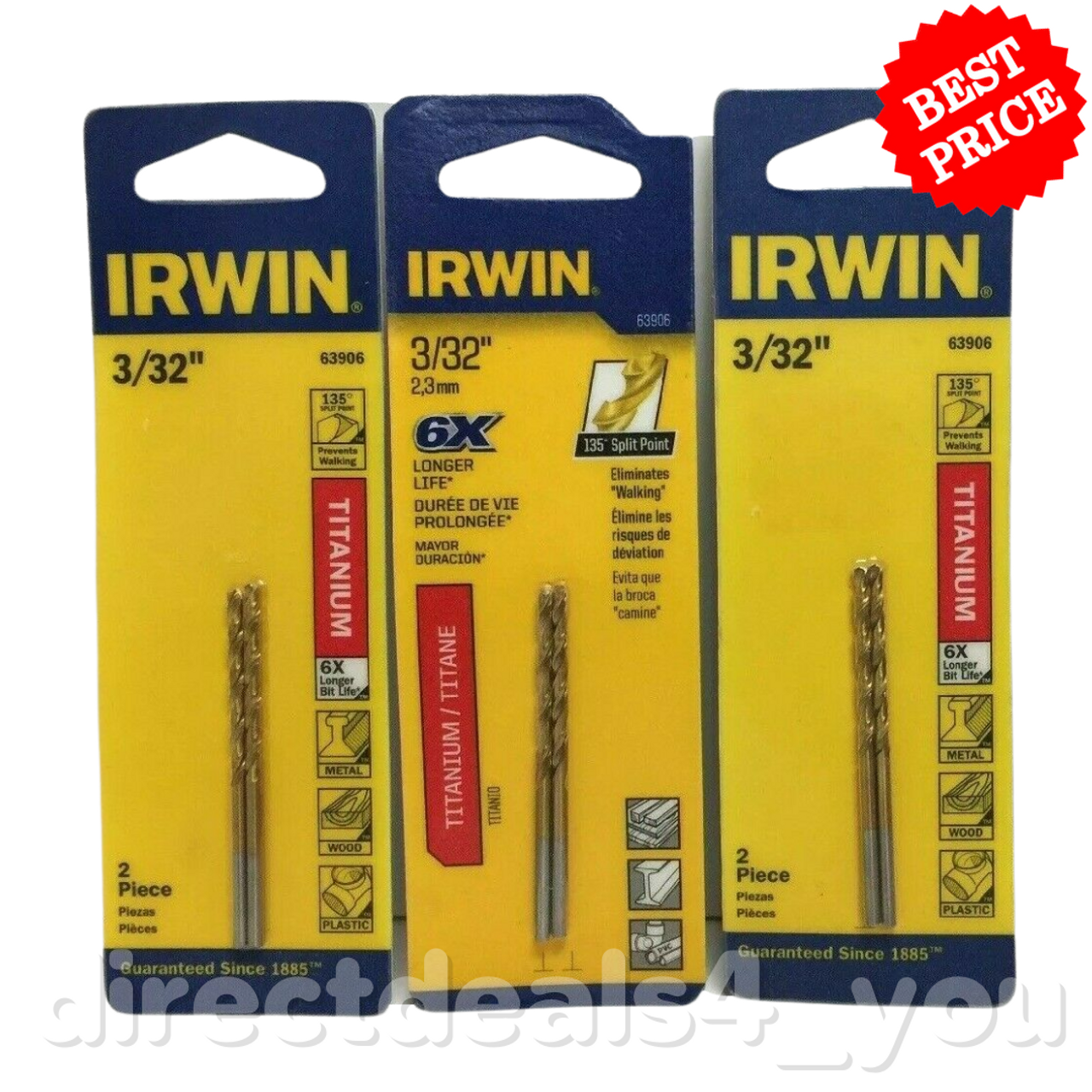 Irwin Titanium #63906 3/32" Drill Bit Pack of 3 - GOODSZON Discount Store