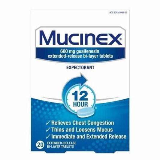 Mucinex 12-Hour Chest Congestion Expectorant 20 Tabletst Pack of 2 - GOODSZON Discount Store