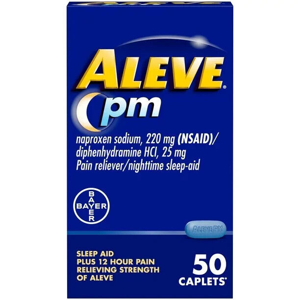 Aleve PM Pain Reliever & Nighttime Sleep Aid 50 Caplets Exp 06/2024 - GOODSZON Discount Store