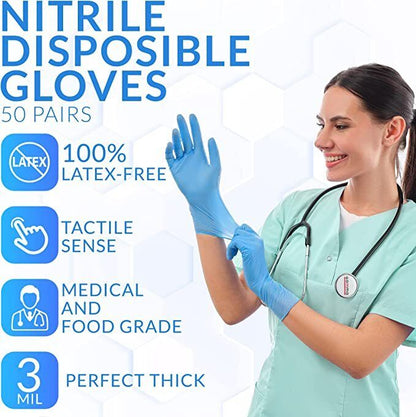 [100 Pcs] Nitrile Gloves - Powder & Latex Free Disposable Exam Gloves - GOODSZON Discount Store