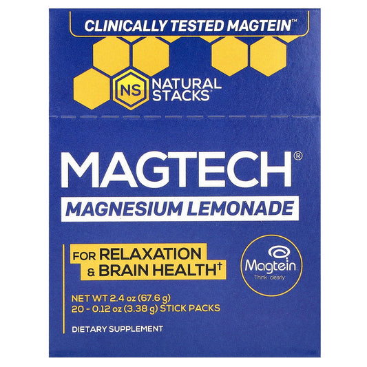 Natural Stacks MagTech, Magnesium Drink Mix, Lemonade, 20 Stick Packs, 0.11 oz (3.23 g) Each - GOODSZON Discount Store