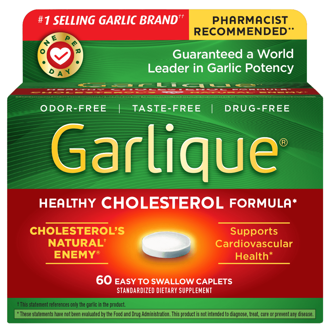Garlique Healthy Cholesterol Supplement, Odor Free Garlic, 5000 mcg Allicin, White Caplets 60 Ct - GOODSZON Discount Store