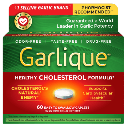 Garlique Healthy Cholesterol Supplement, Odor Free Garlic, 5000 mcg Allicin, White Caplets 60 Ct - GOODSZON Discount Store