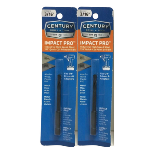 Century Drill & Tool #24612 3/16" Impact Pro Drill Bit Pack of 2 - GOODSZON Discount Store