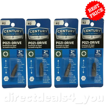 CENTURY DRILL & TOOL #69182 #2 Pozi-Drive Screwdriver Bits Pack of 4 - GOODSZON Discount Store