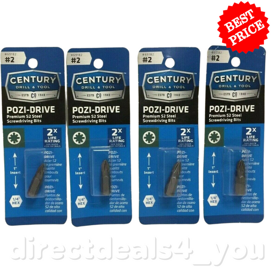 CENTURY DRILL & TOOL #69182 #2 Pozi-Drive Screwdriver Bits Pack of 4 - GOODSZON Discount Store