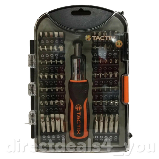 Tactix 71-piece Bit Set w Bits & Ratchet Screwdriver # 900171 - GOODSZON Discount Store