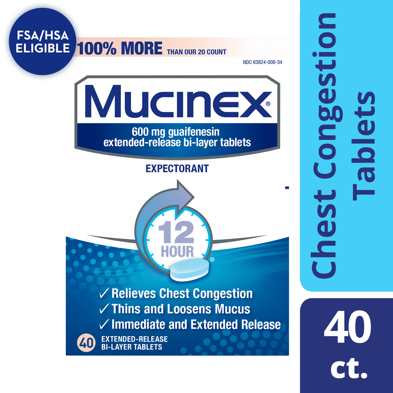 Mucinex 12-Hour Chest Congestion Expectorant Tablets, 40 Count - GOODSZON Discount Store