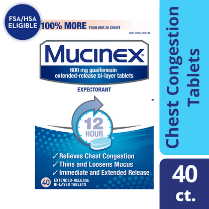 Mucinex 12-Hour Chest Congestion Expectorant Tablets, 40 Count - GOODSZON Discount Store