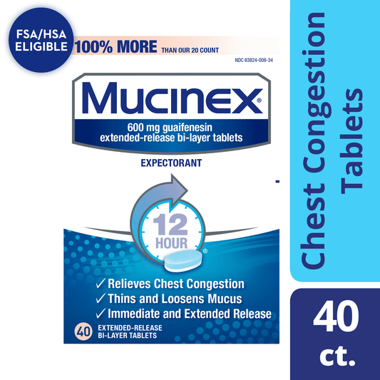 Mucinex 12-Hour Chest Congestion Expectorant Tablets, 40 Count - GOODSZON Discount Store