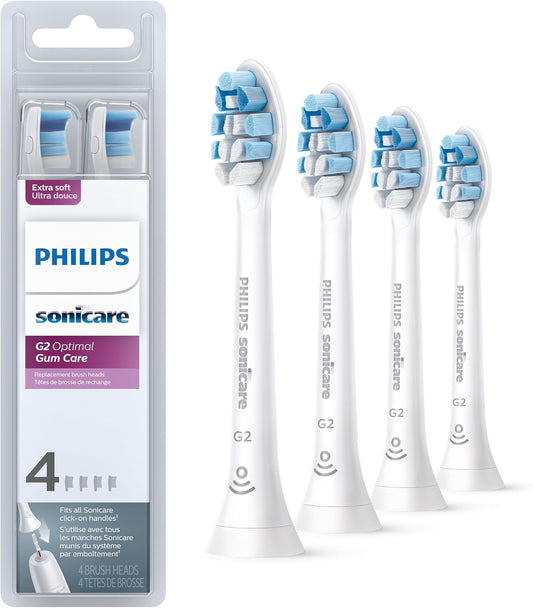 G2 Optimal Gum Care Replacement Brush Heads Compatible with Philips Sonicare Standard Sonic Toothbrush Heads,HX9034/65,White 4 Pack - GOODSZON Discount Store