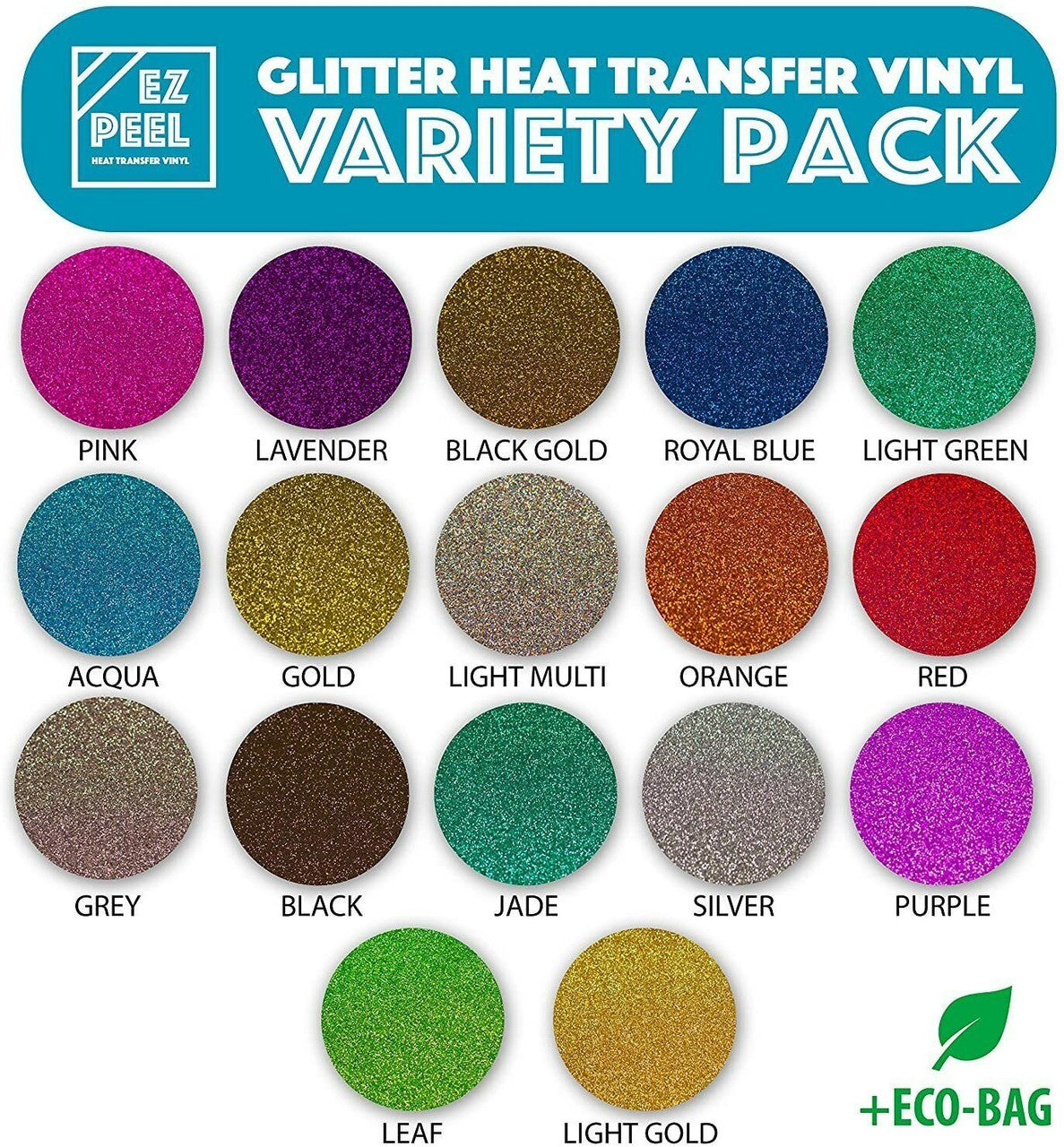 Glitter Heat Transfer Vinyl 17 Variety Pack 12x10 inch HTV Sheets - GOODSZON Discount Store