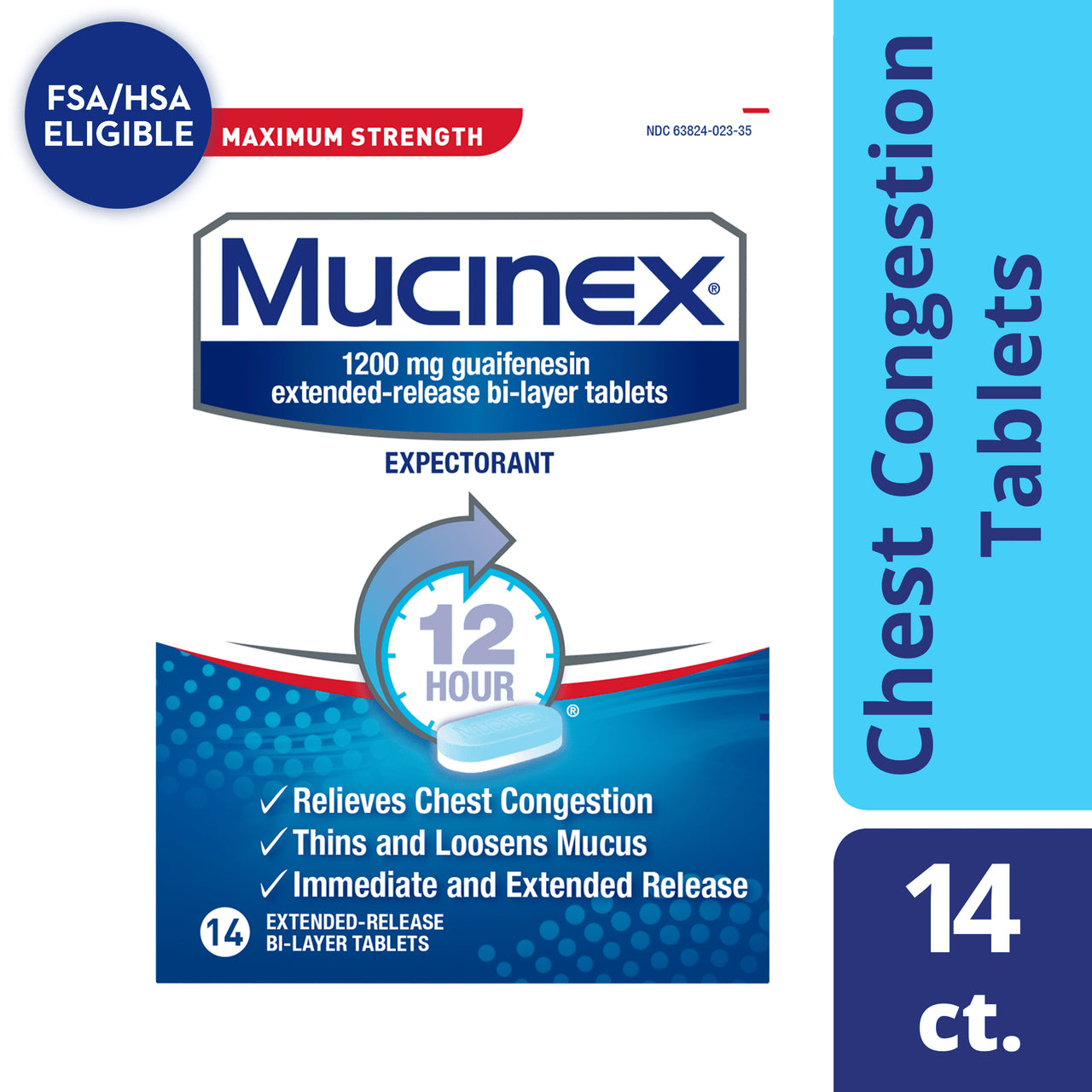 Mucinex Maximum Strength 12-Hour Chest Congestion Expectorant Tablets, 14 Count - GOODSZON Discount Store