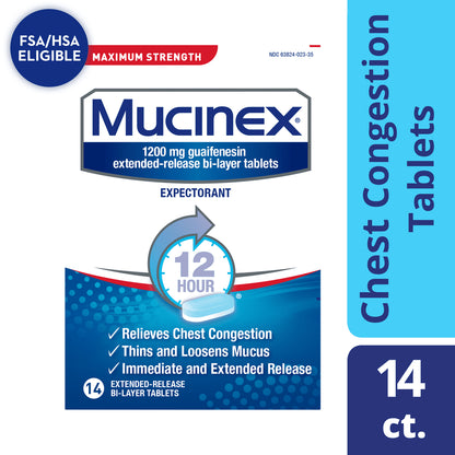 Mucinex Maximum Strength 12-Hour Chest Congestion Expectorant Tablets, 14 Count - GOODSZON Discount Store
