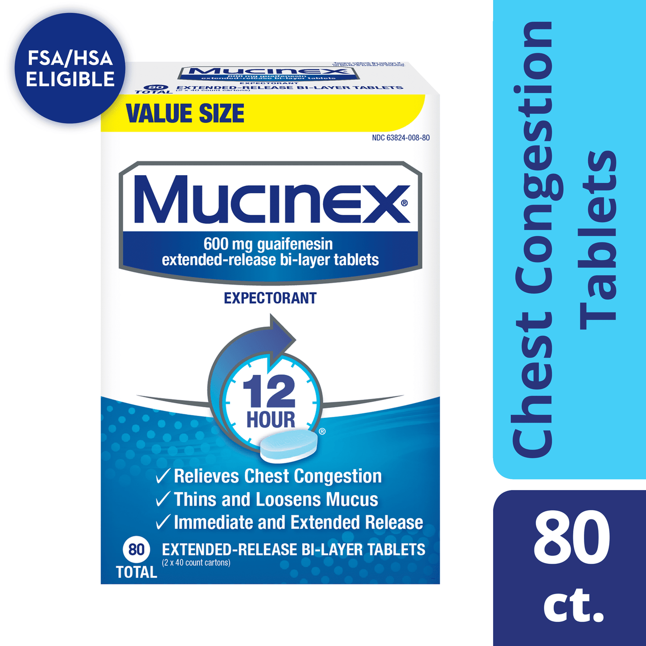 Mucinex 12 Hour Chest Congestion Expectorant Relief Tablets, 80 Count, Thins & Loosens Mucus - GOODSZON Discount Store