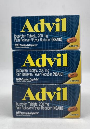 Advil Pain Reliever Fever Reducer 200mg 100 coated caplet Pack 3 Exp 09/2025 - GOODSZON Discount Store