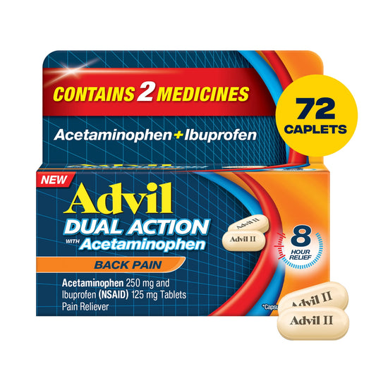 Advil Dual Action Back Pain Caplets Delivers 250Mg Ibuprofen and 500Mg Acetaminophen Per Dose for 8 Hours of Back Pain Relief - 72 Count - GOODSZON Discount Store