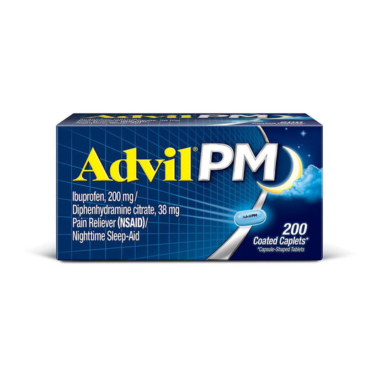 Advil PM Pain Reliever / Nighttime Sleep Aid Caplet, 200mg Ibuprofen & 38mg Diphenhydramine (200 ct.) - GOODSZON Discount Store