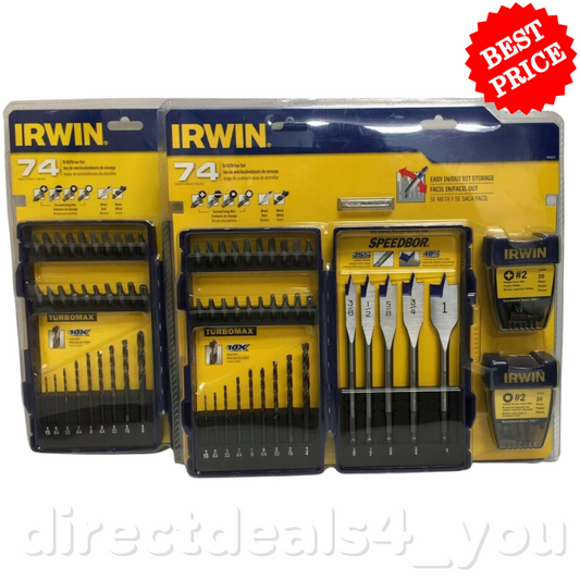 Irwin Drill & Drive Set 60 Tips 9 Twist Drills 5 Spade Tips Container Pack of 2 - GOODSZON Discount Store