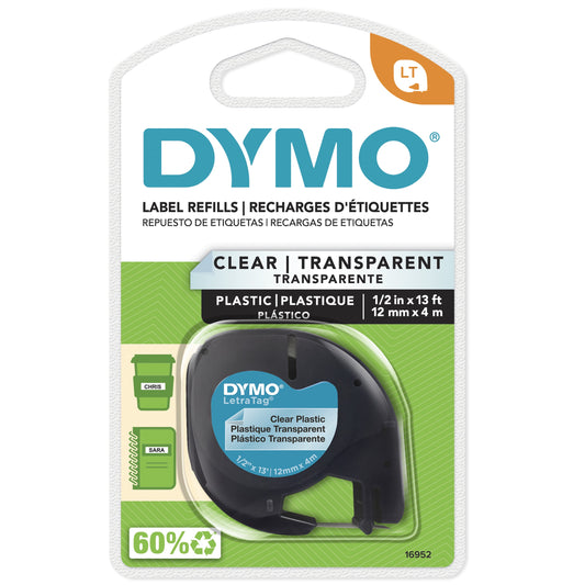 DYMO LetraTag 16952 Printer Tape Cassette 0.50" Width x 13 ft Length - 1 Each - Plastic - Direct Thermal - Clear - GOODSZON Discount Store