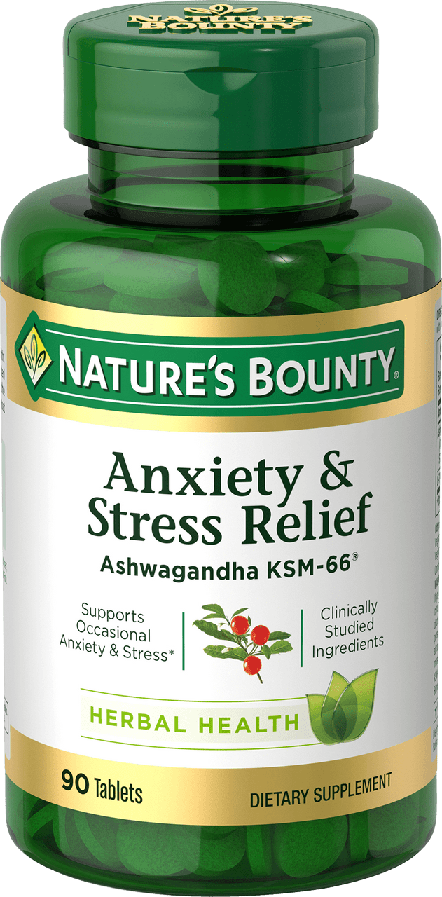 Nature's Bounty Anxiety & Stress Relief Ashwagandha KSM-66, Dietary Supplement, Tablets, 90 Ct - GOODSZON Discount Store