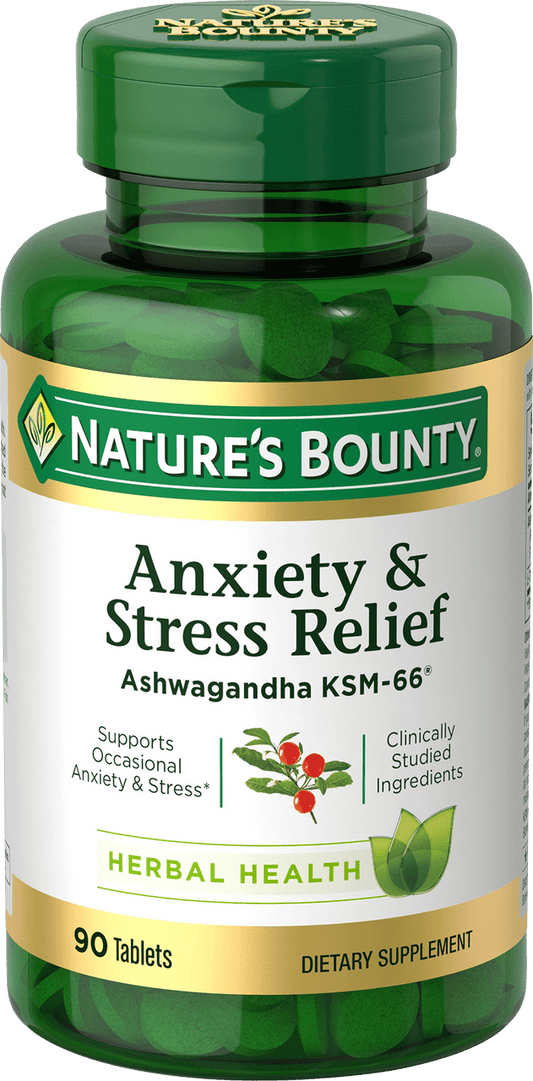 Nature's Bounty Anxiety & Stress Relief Ashwagandha KSM-66, Dietary Supplement, Tablets, 90 Ct - GOODSZON Discount Store