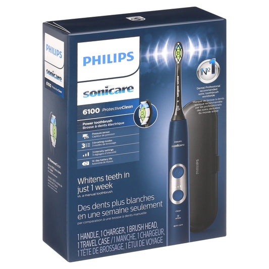 Philips Sonicare ProtectiveClean 6100 Whitening Rechargeable Electric Toothbrush with Pressure Sensor and Intensity Settings, Navy Blue HX6871/49 - GOODSZON Discount Store