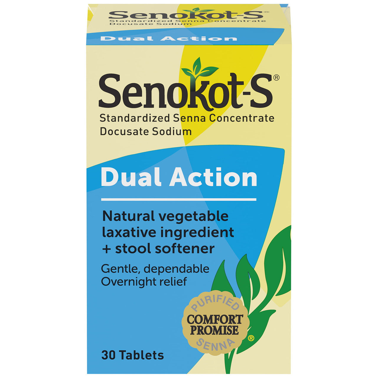 Senokot S Dual Action Natural Vegetable Laxative Ingredient Plus Stool Softener Tablets, Gentle Dependable Overnight Relief of Occasional Constipation, 30 Count - GOODSZON Discount Store