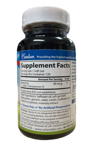 Carlson Vitamin K2 as MK-7 90 mcg, 120 Softgel Exp 2024 - GOODSZON Discount Store