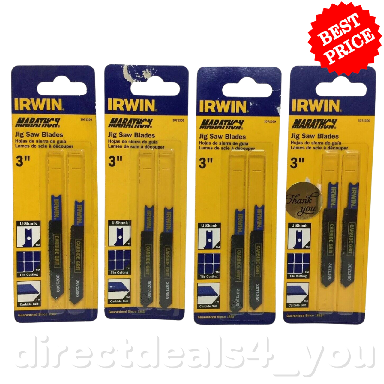 IRWIN Marathon 3071300 U-Shank 3" Carbide Grit Jig Saw Blades Pack of 4 - GOODSZON Discount Store