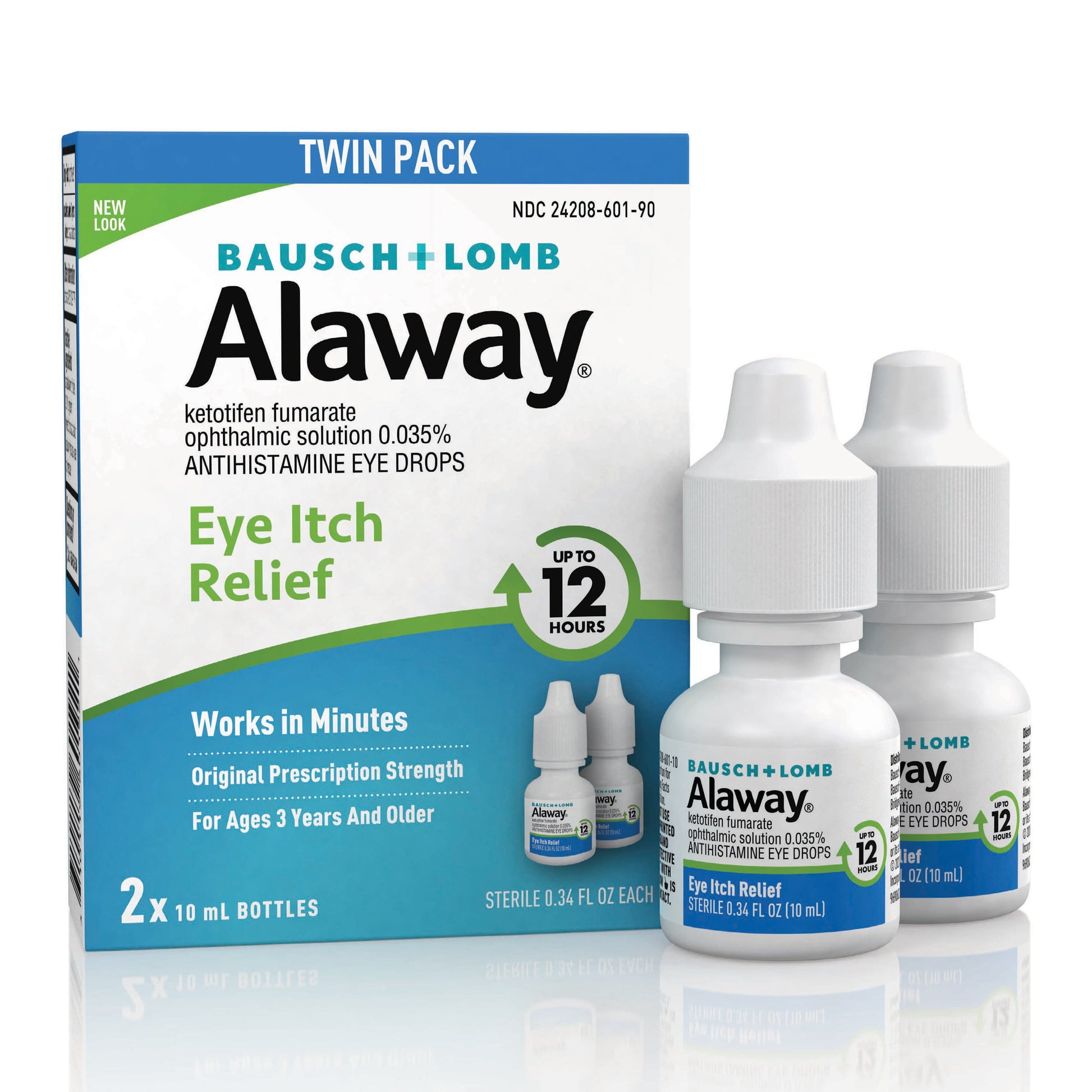 Alaway® Antihistamine Eye Drops(Ketotifen Fumarate Ophthalmic Solution 0.035%)from Bausch + Lomb 0.34 FL OZ,, (10 mL) 2 Pack (Quantity of 2) - GOODSZON Discount Store