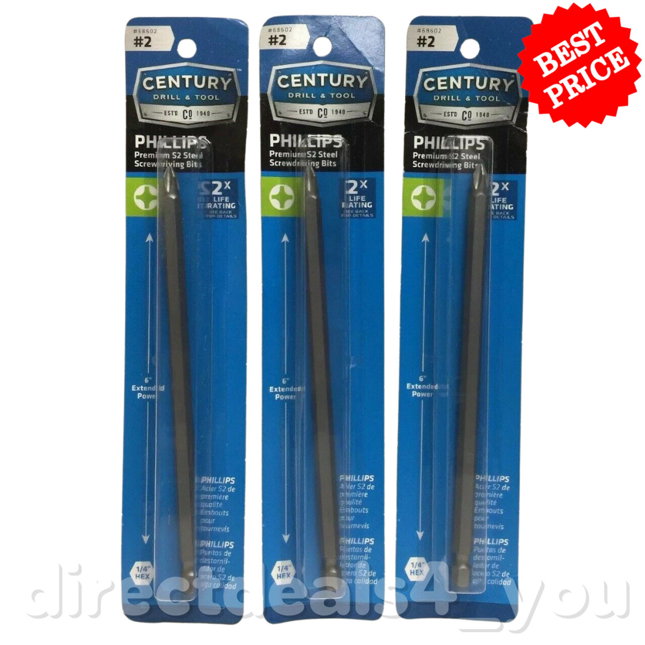 CENTURY DRILL & TOOL 68602 #2 Phillips Screwdriving Bit Pack of 3 - GOODSZON Discount Store