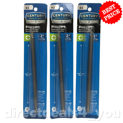 CENTURY DRILL & TOOL 68602 #2 Phillips Screwdriving Bit Pack of 3 - GOODSZON Discount Store
