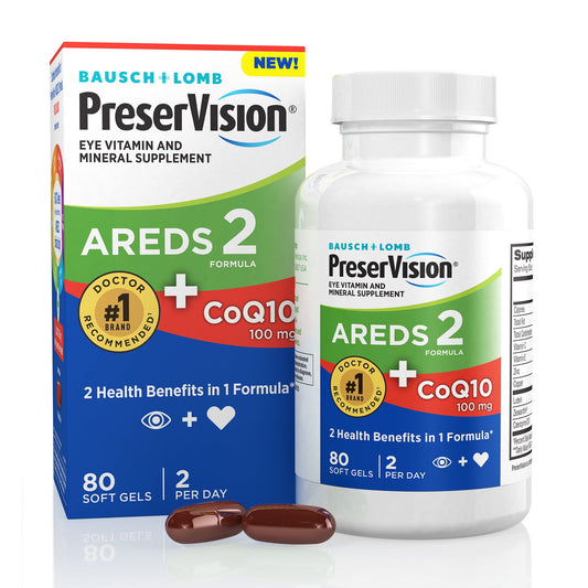PreserVision AREDS 2 Eye Vitamins with CoQ10 for Heart Health, Lutein, Zeaxanthin, Vitamin C & E, Zinc, Copper, 80 Softgels - GOODSZON Discount Store
