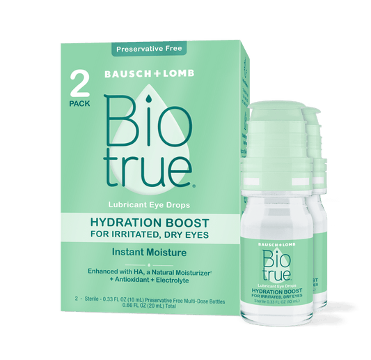 Biotrue® Hydration Boost Eye Drops for Irritated and Dry Eyes from Bausch + Lomb, Preservative Free, Naturally Inspired, Soft Contact Lens Friendly, 0.33 FL OZ (10 mL), Pack of 2 - GOODSZON Discount Store