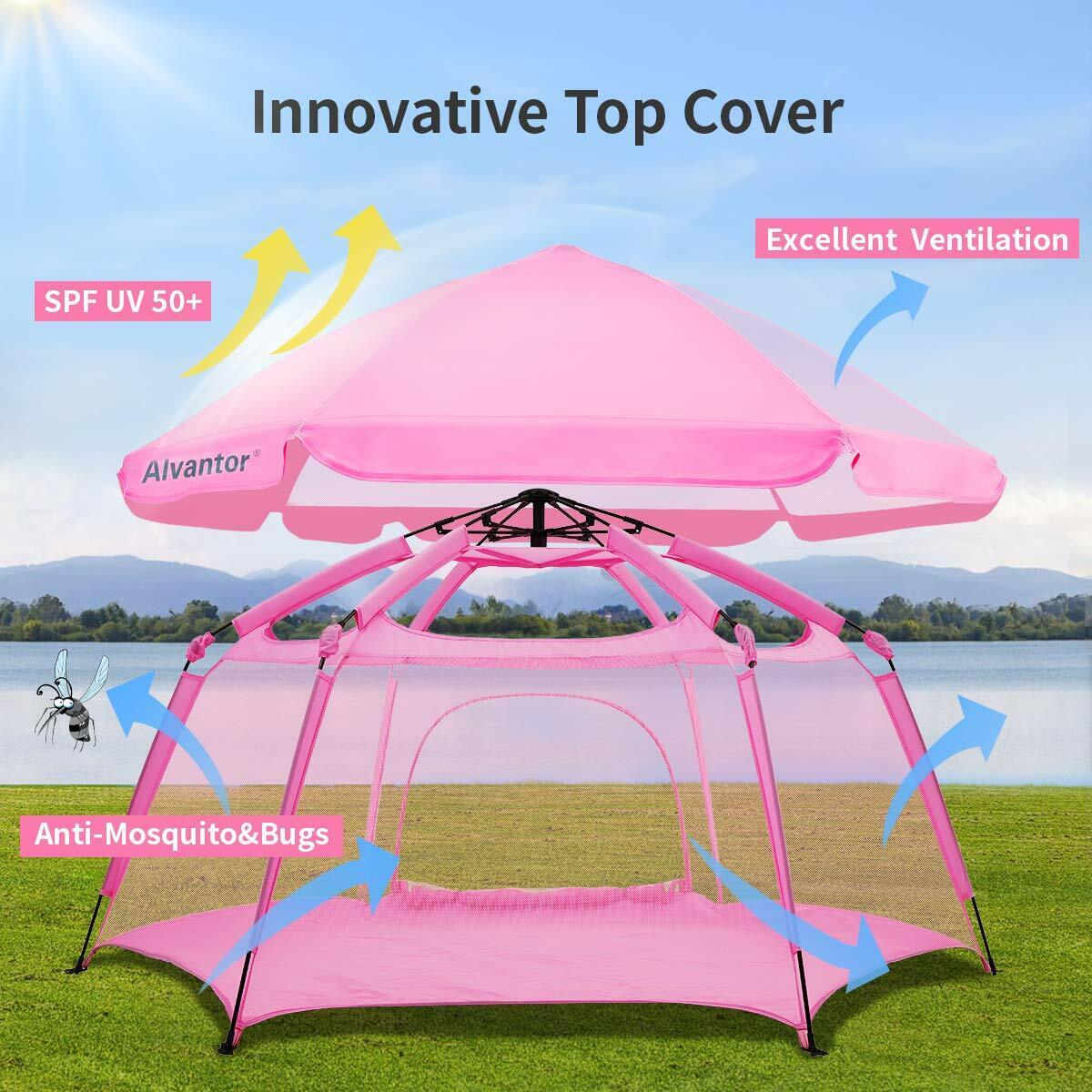 Alvantor Playpen Space Canopy Fence Pin 6 Panel Pop Up Foldable & Portable Pink - GOODSZON Discount Store