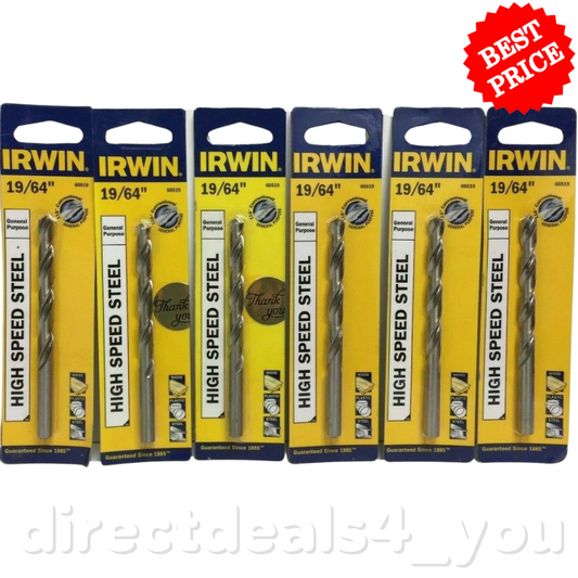 Irwin High Speed Steel #60519 19/64" Drill Bit Pack of 6 - GOODSZON Discount Store