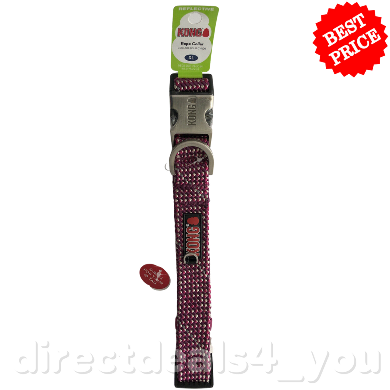 Kong REFLECTIVE Rope Collar X-Large size 24-30 in - Maroon - GOODSZON Discount Store