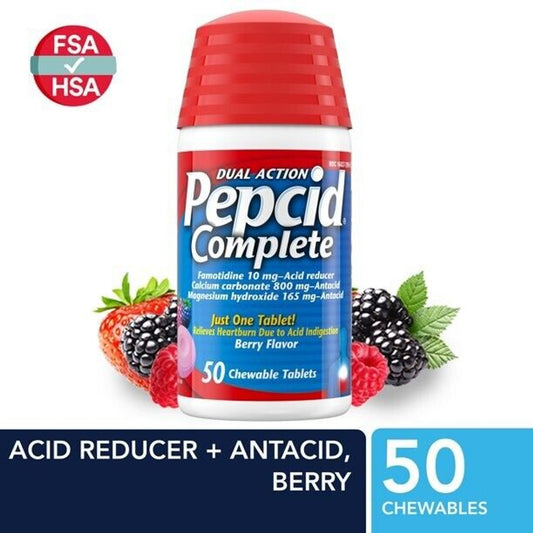 Pepcid Complete Acid Reducer + Antacid Chews, Famotidine, Berry, 50 Ct - GOODSZON Discount Store
