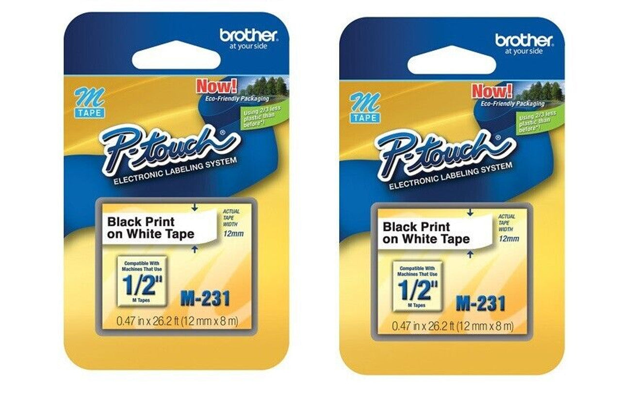 Brother 12mm (1/2") Black on White Non-Laminated Tape Pack of 2 - GOODSZON Discount Store