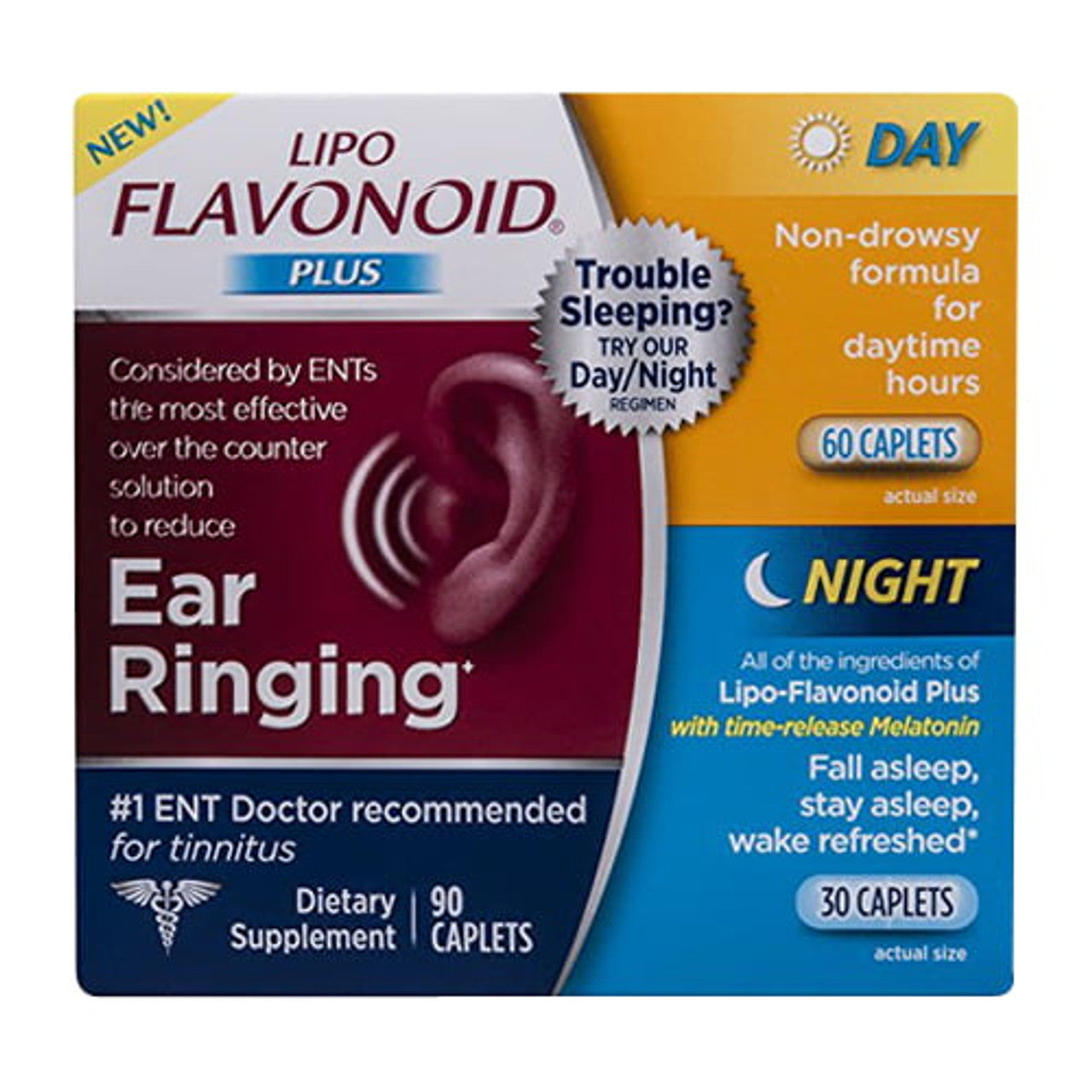 Lipo-Flavonoid Plus, Day/Night Kit Tinnitus Relief, OTC Ear Health Vitamins, 90 Caplets - GOODSZON Discount Store