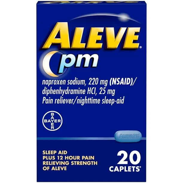 Aleve PM Pain Reliever & Nighttime Sleep Aid 20 Caplets Exp 06/2024 Pack of 3 - GOODSZON Discount Store