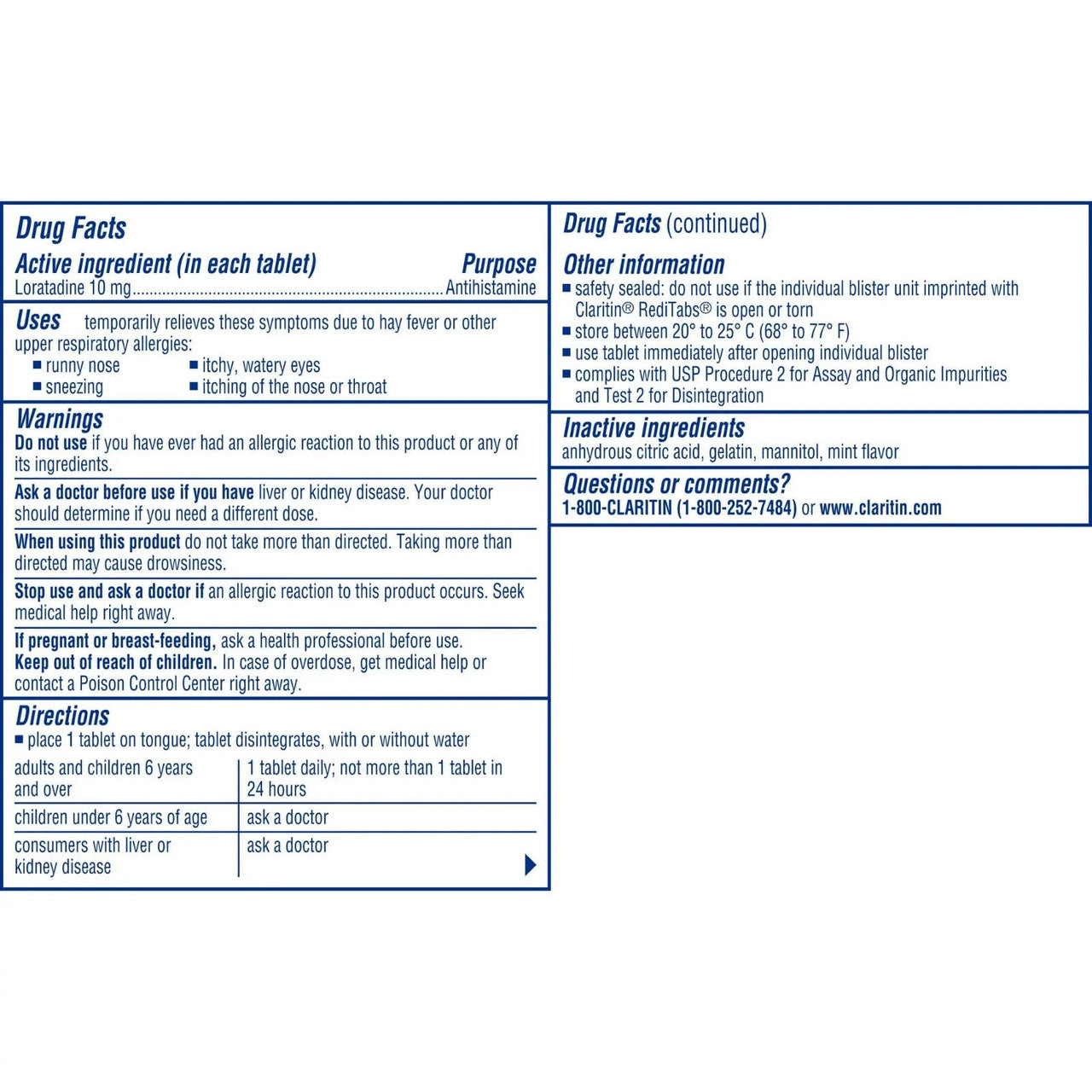 Claritin RediTabs 24 Hour Allergy Medicine, Non-Drowsy Prescription Strength Allergy Relief, Loratadine Antihistamine Tablets, 60 Count - GOODSZON Discount Store