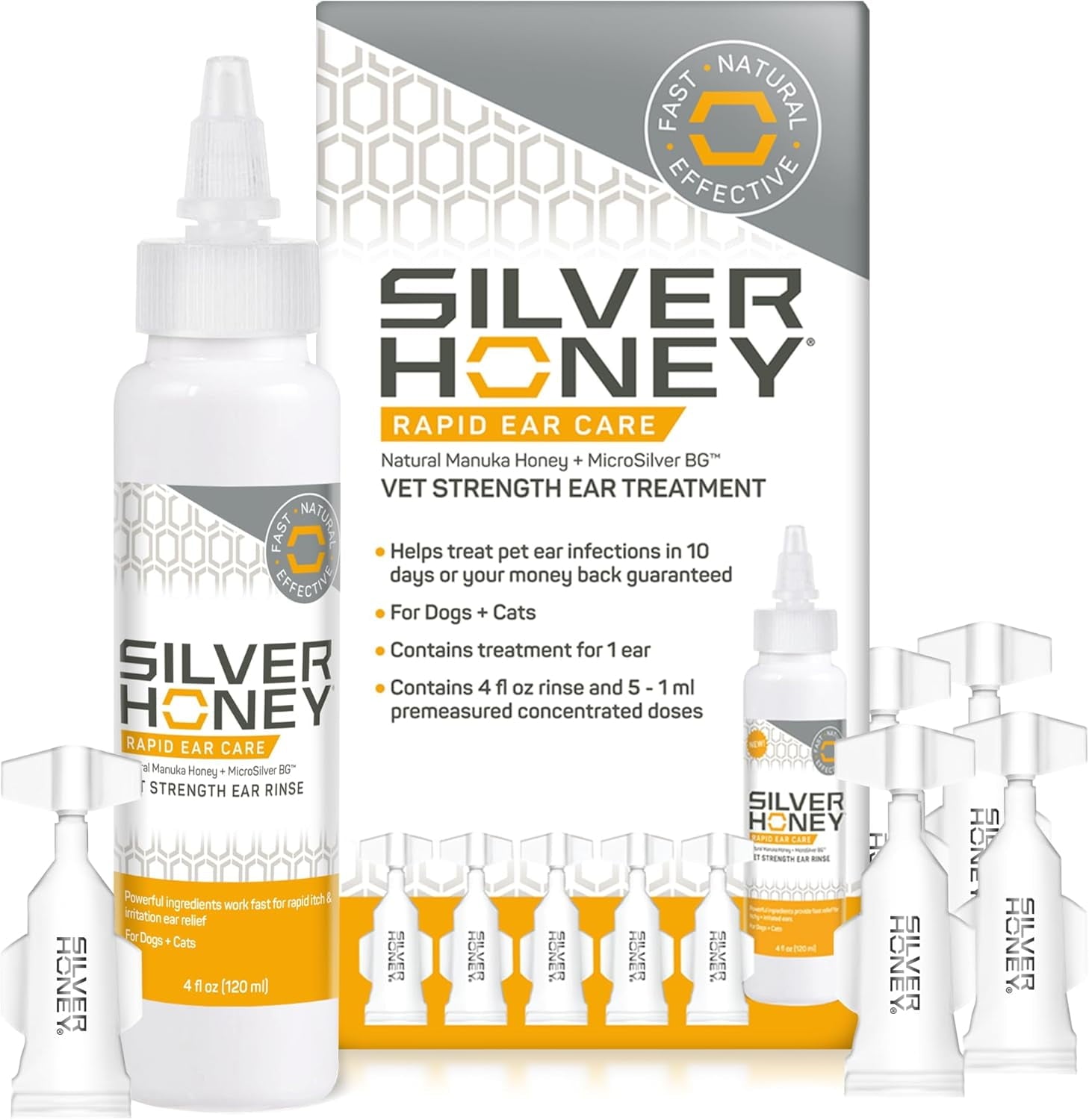 Absorbine Silver Honey Rapid Ear Care Vet Strength Ear Cleaner + Infection Treatment, 10-Day Regimen for 1 Ear, Safe for Dogs & Cats, Medical Grade Manuka Honey & MicroSilver BG - GOODSZON Discount Store