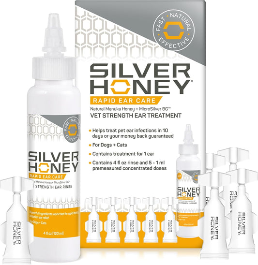Absorbine Silver Honey Rapid Ear Care Vet Strength Ear Cleaner + Infection Treatment, 10-Day Regimen for 1 Ear, Safe for Dogs & Cats, Medical Grade Manuka Honey & MicroSilver BG - GOODSZON Discount Store