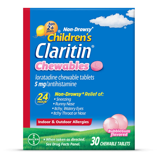 Claritin Allergy Medicine for Kids, Loratadine Antihistamine Bubblegum Chewable Tablets, 30 Ct - GOODSZON Discount Store
