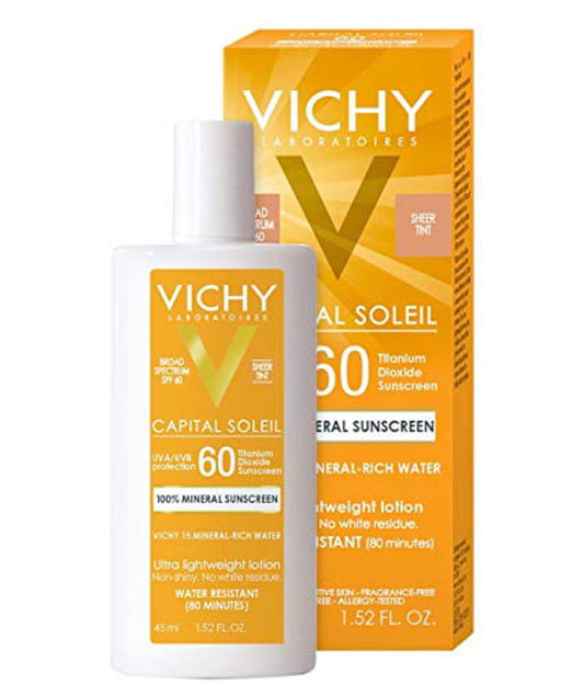 Vichy Capital Soleil Tinted Mineral Sunscreen for Face SPF 60, Lightweight Face Sunscreen with Titanium Dioxide, Broad Spectrum UVA/UVB Protection, Water Resistant - GOODSZON Discount Store
