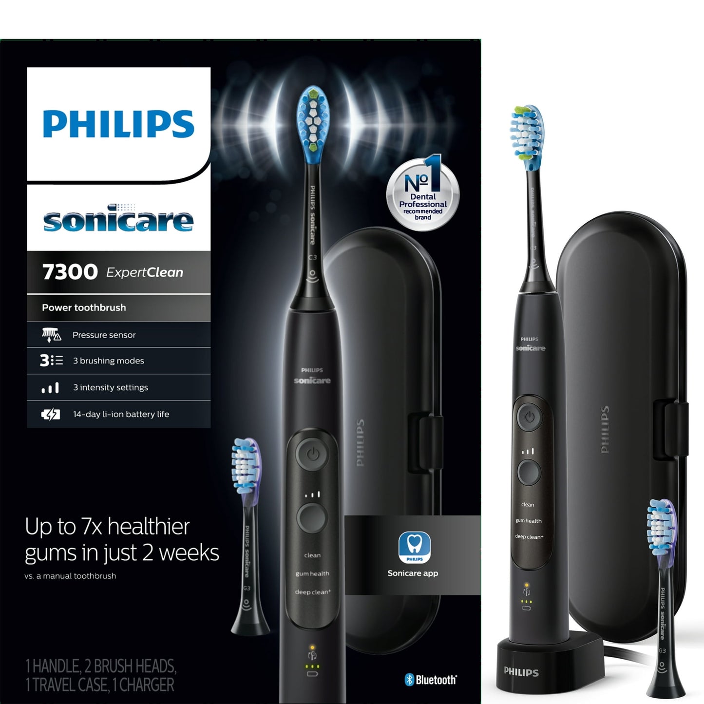 7300, Rechargeable Electric Toothbrush, Black - GOODSZON Discount Store