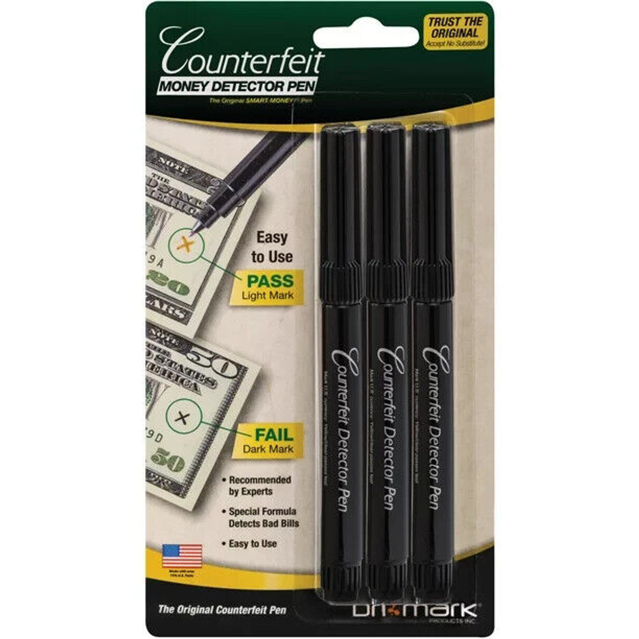 Dri Mark, DRI3513B, Counterfeit Detector Pens, 3 per Pack, Black Pack of 2