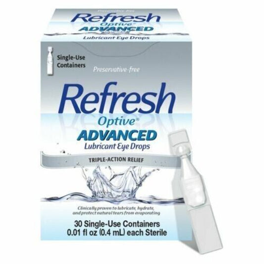 Refresh Optive Advanced Lubricant Eye Drops, Preservative-Free, 0.01 Fl Oz Single-Use Containers, 30 Count - GOODSZON Discount Store